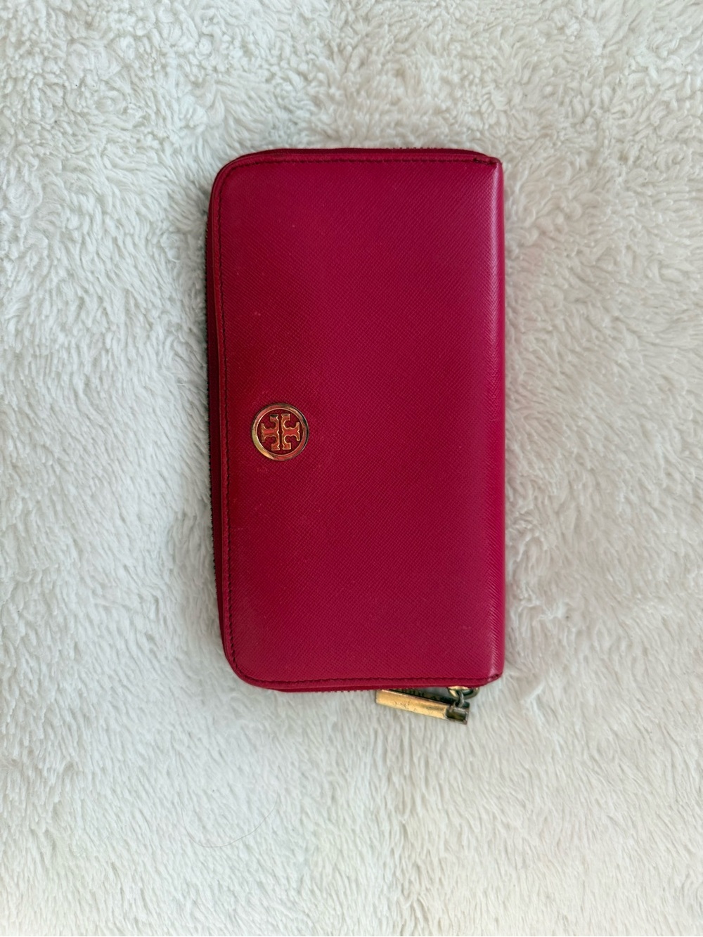 Tory Burch Fuchsia Zip-Around Wallet with Gold Logo
